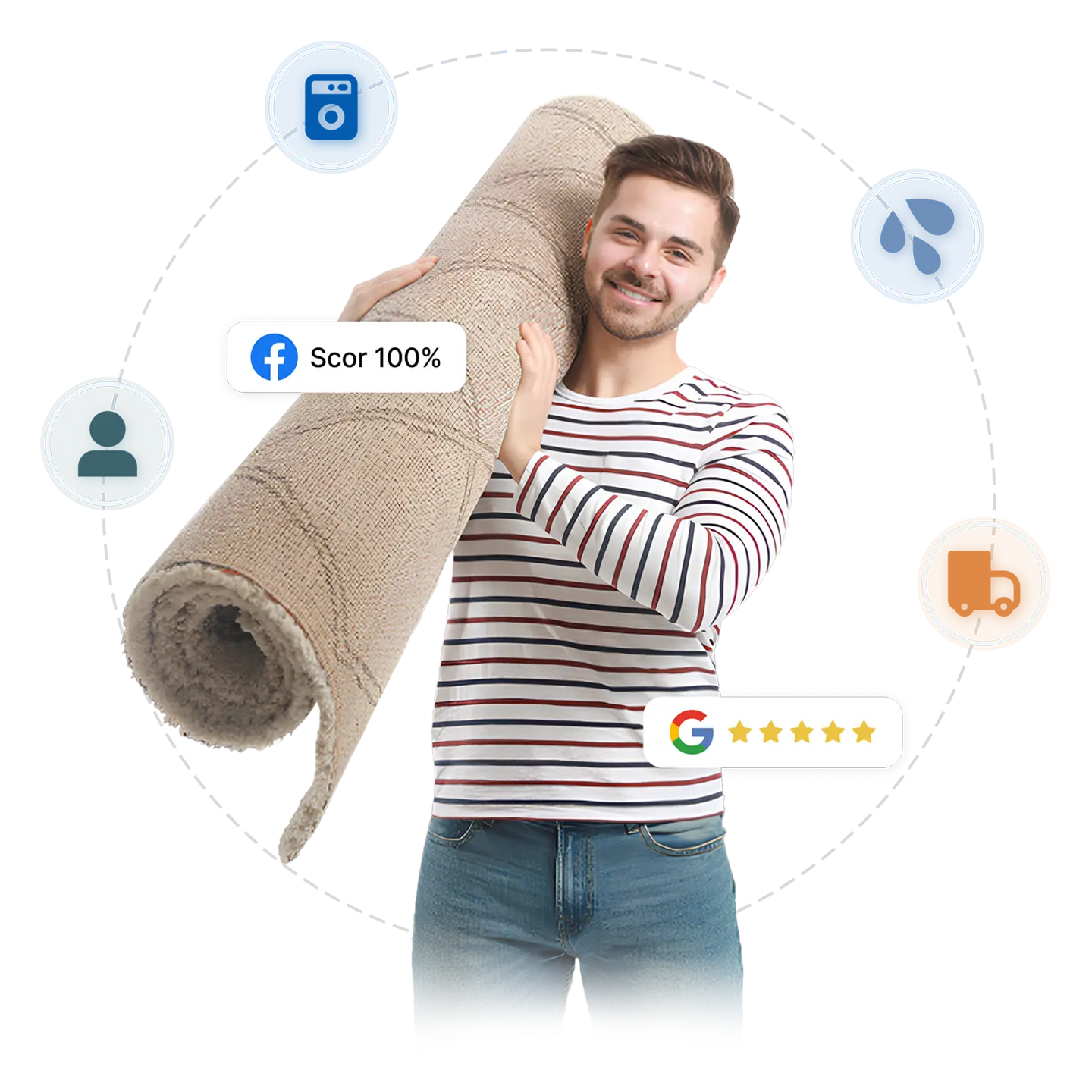 Operator CovoClean manipulând un covor înainte de curățare